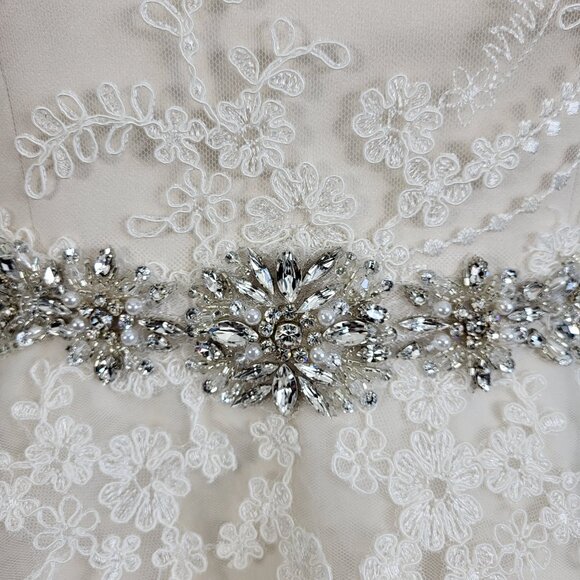 NWT~$1499~ELLA ROSA~SZ 10~IVORY EMBELLISHED LACE TEA LENGTH WEDDING DRESS GOWN - Picture 4 of 16